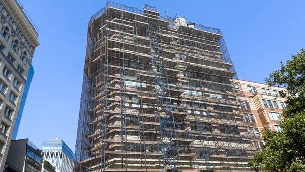 Scaffolds covering a building in New York City.