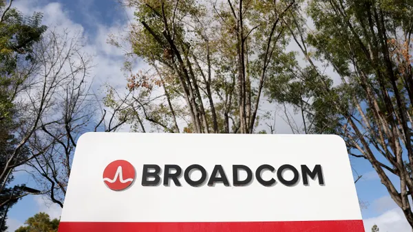 A sign is posted in front of a Broadcom office on December 12, 2024 in San Jose, California.