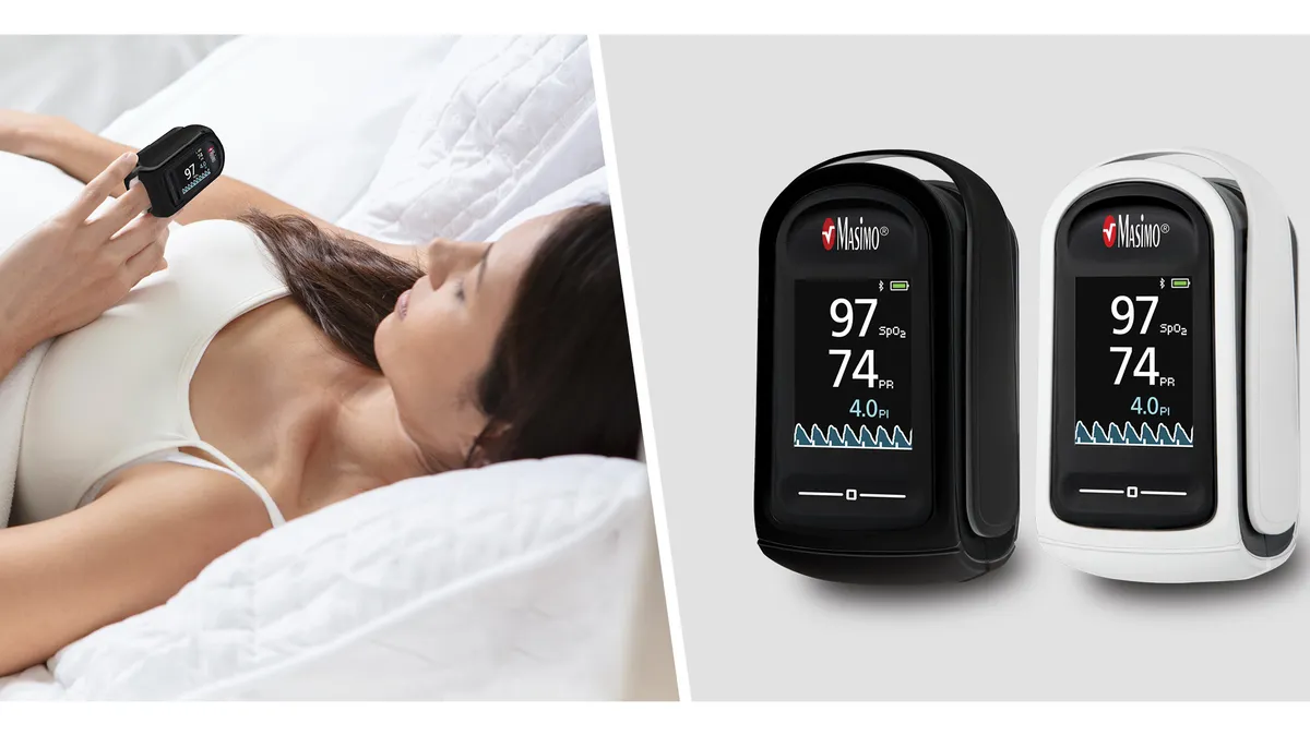 Masmio's Mightysat medical fingertip pulse oximeter.