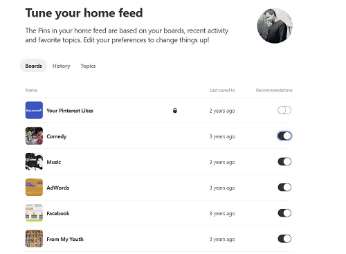 Pinterest home feed tuning