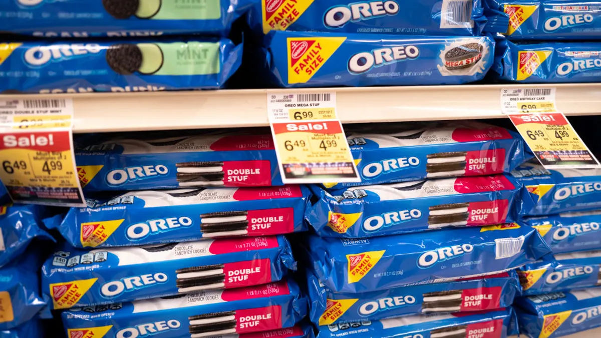 Oreo cookies are seen on a grocery store shelf