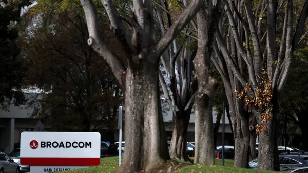 A sign is posted in front of a Broadcom office on December 12, 2024 in San Jose, California.