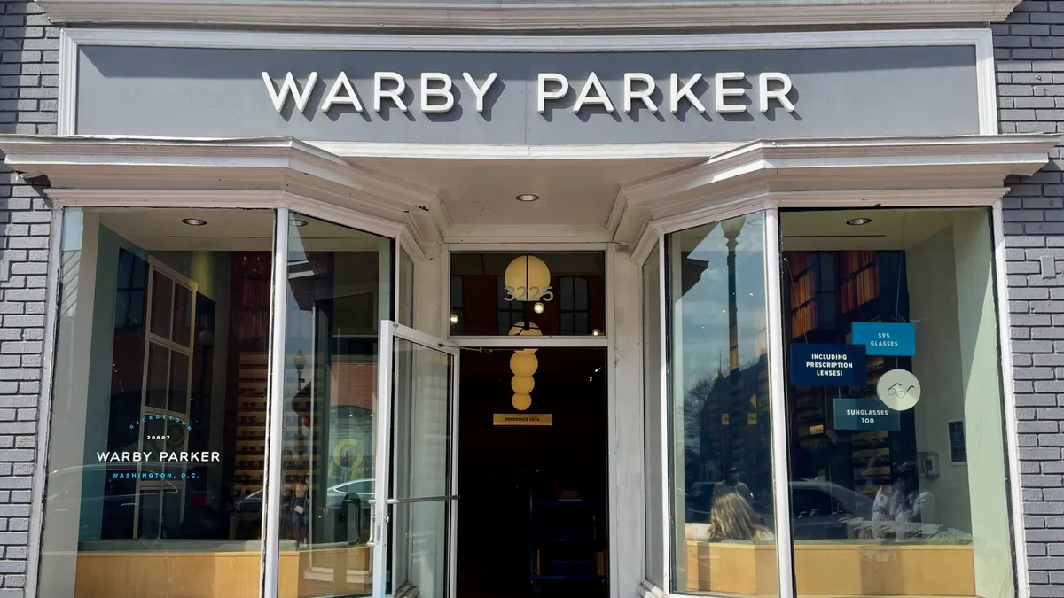 Exterior of a Warby Parker store in Washington, D.C.'s Georgetown neighborhood