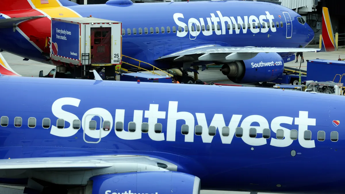 A Southwest Airlines airplane taxies from a gate at Baltimore Washington International Thurgood Marshall Airport on October 11, 2021 in Baltimore, Maryland.