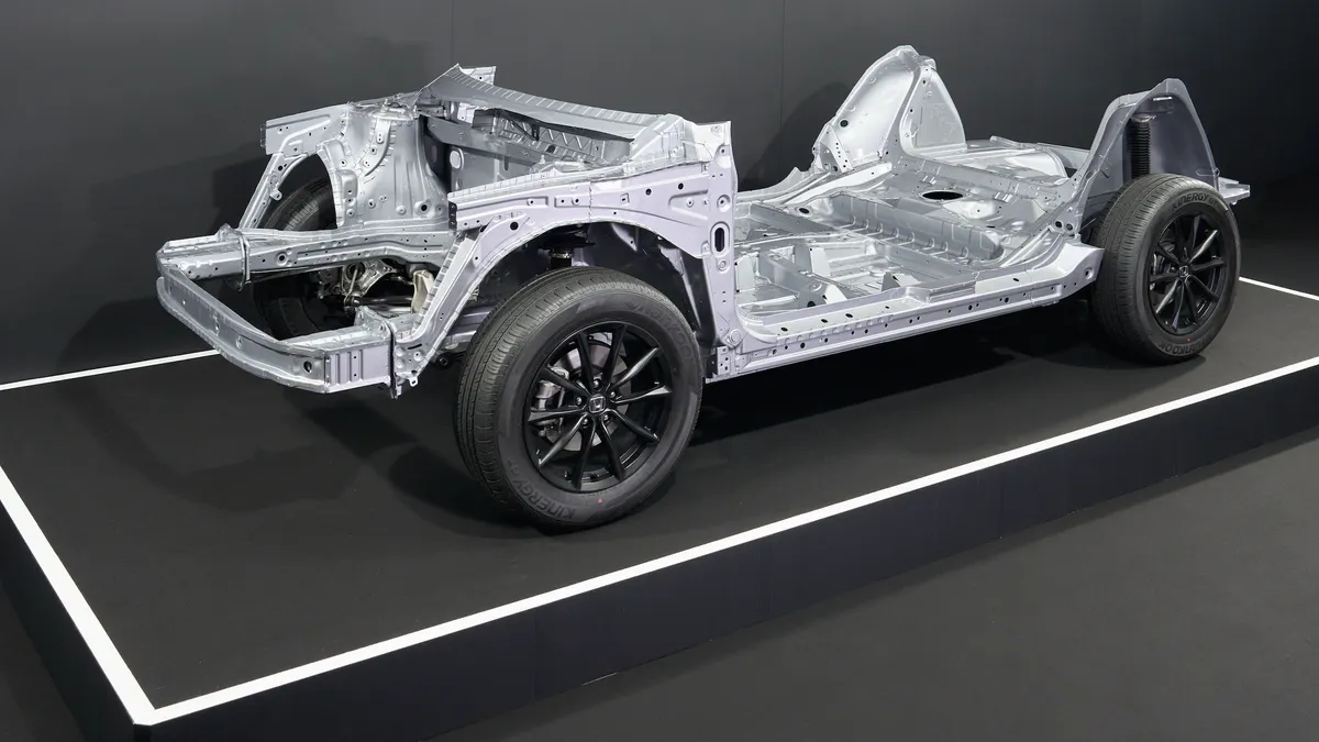 The aluminum body structure that will underpin Honda's future mid-size hybrid vehicles.
