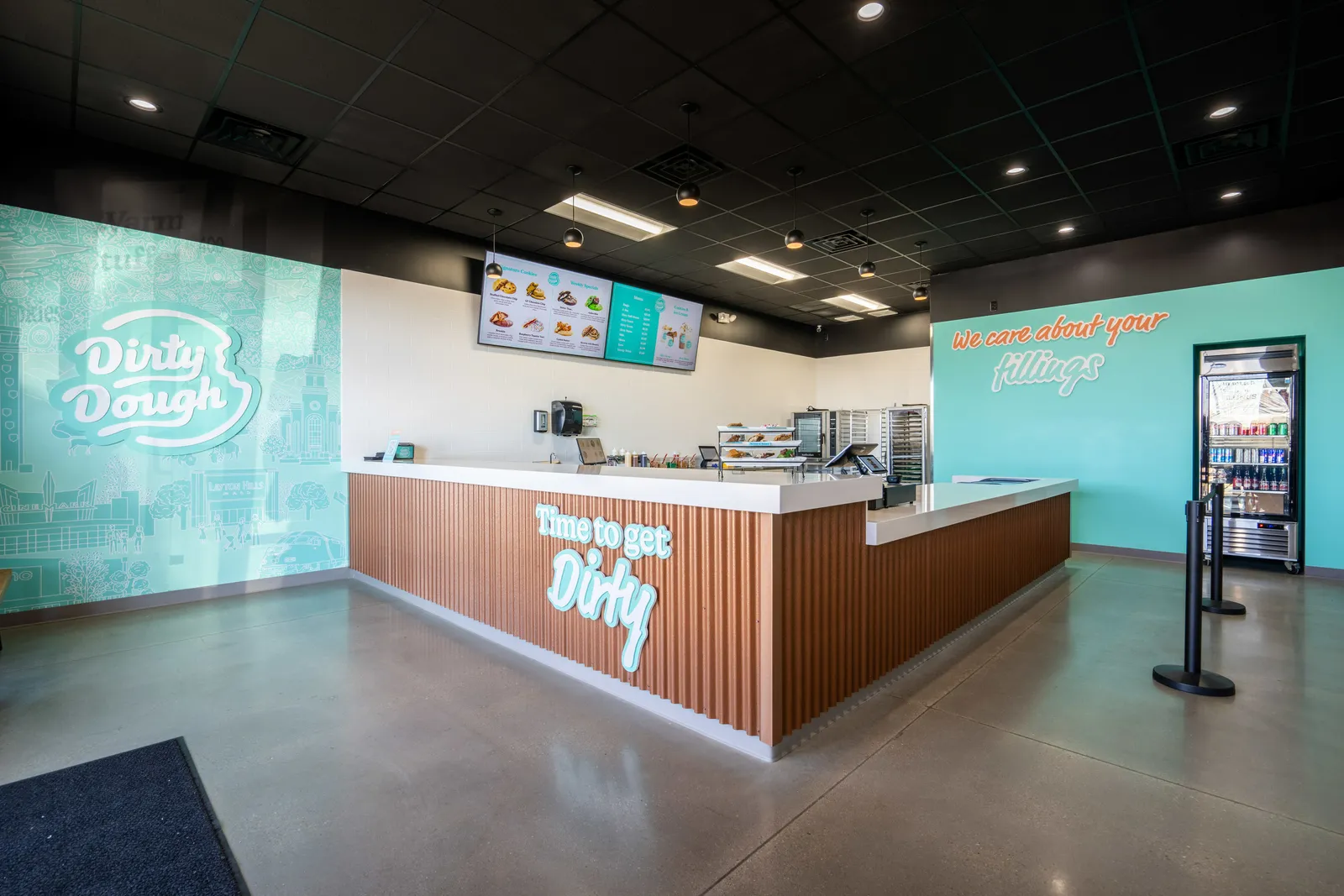 An image of the interior of a Dirty Dough location.