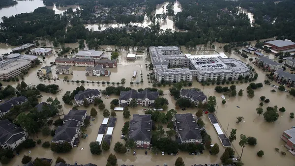 Aerial view of flooded homes following Hurricane Harvey in Houston, Texas.
