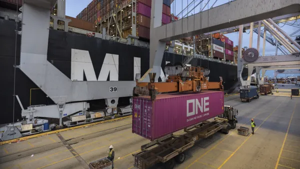 A ONE container loaded onto a truck at the Georgia Ports Authority.