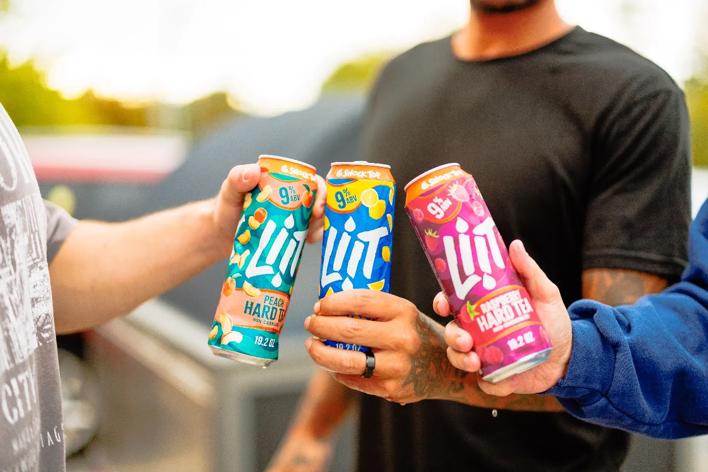 Cans of Shock Top&#x27;s new LiiT Hard Iced Tea sold in Original, Peach Tea and Raspberry Tea flavors.