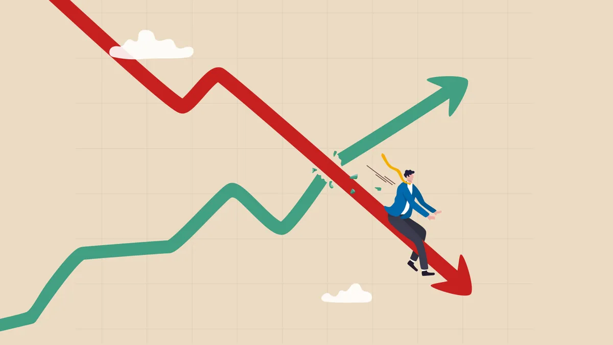 A graphic symbolizing falling profits while inflation remains high