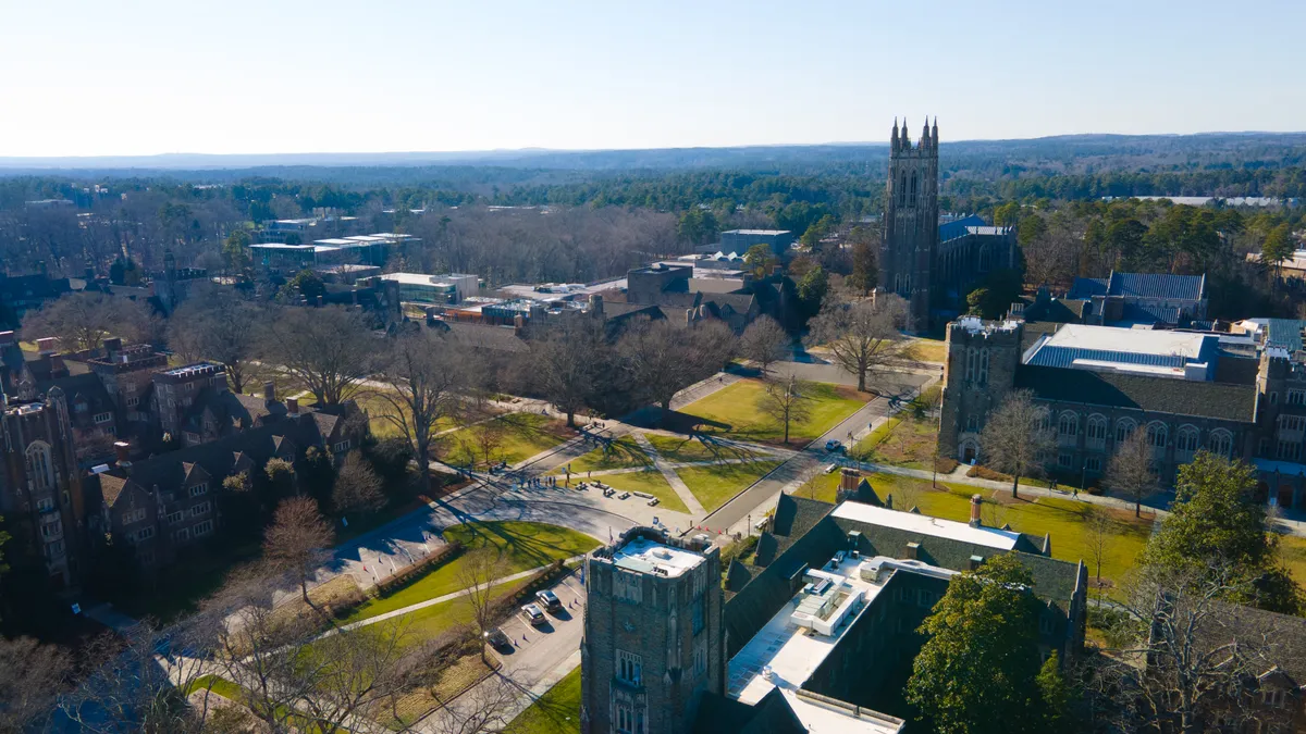 Aerial over Duke University in Durham, North Carolina