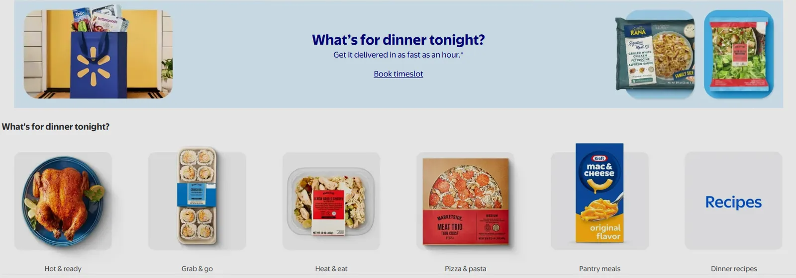 Dinner options on Walmart's website.