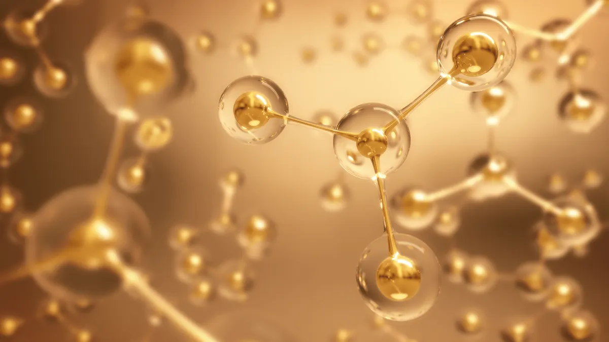 Abstract Structure Background Gold Molecule Or Atom,3d rendering.