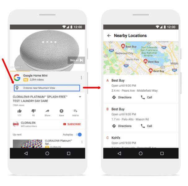An example of a YouTube location extension