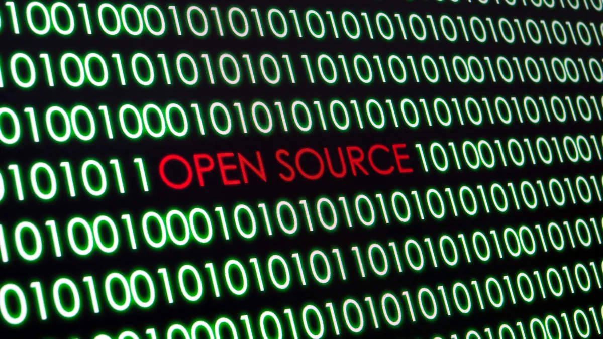 Close up of Open source text on binary codes