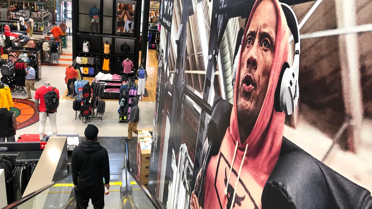 An escalator in a Dick's Sporting Goods store