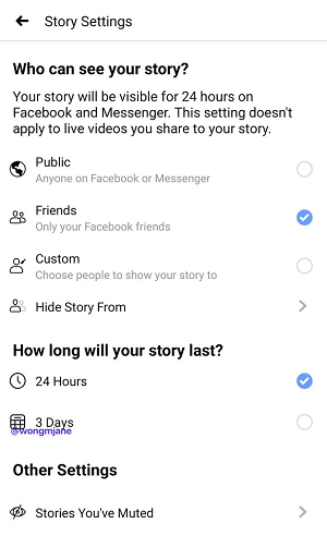 Facebook Stories 3 Days test
