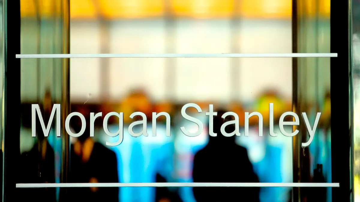 The Morgan Stanley sign is seen at the entrance of a building.