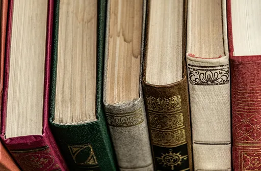 Stack of old books with leather covers