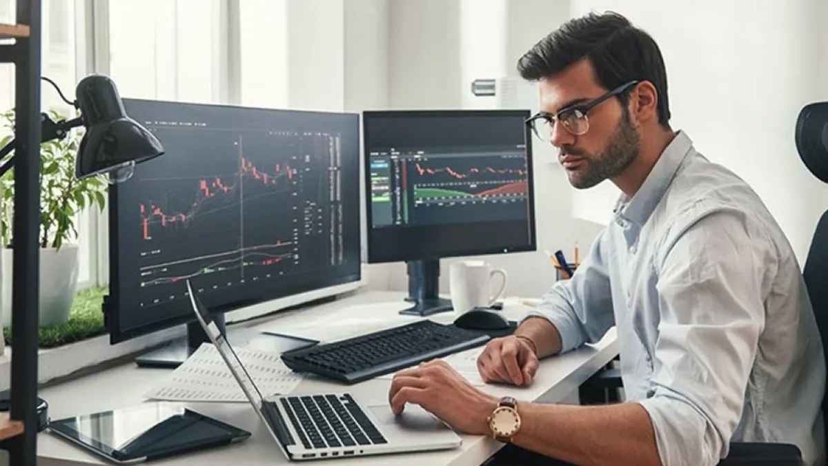 Person looking at charts on their computer.