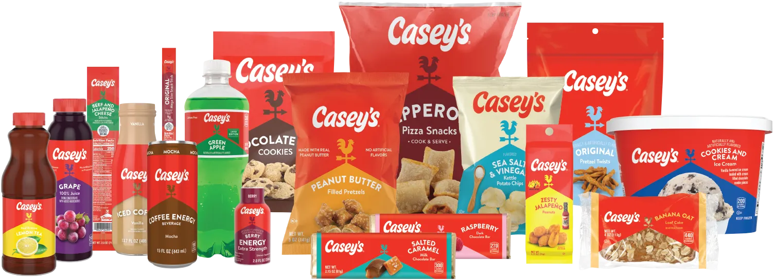 A photo of several of Casey&#x27;s store-brand products.