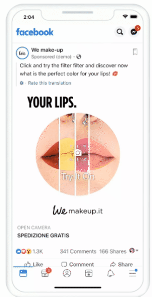 Facebook AR make-up ad example