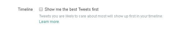 Twitter's Best Tweets First setting