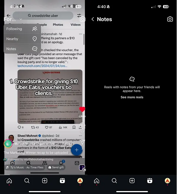 Instagram Notes tab