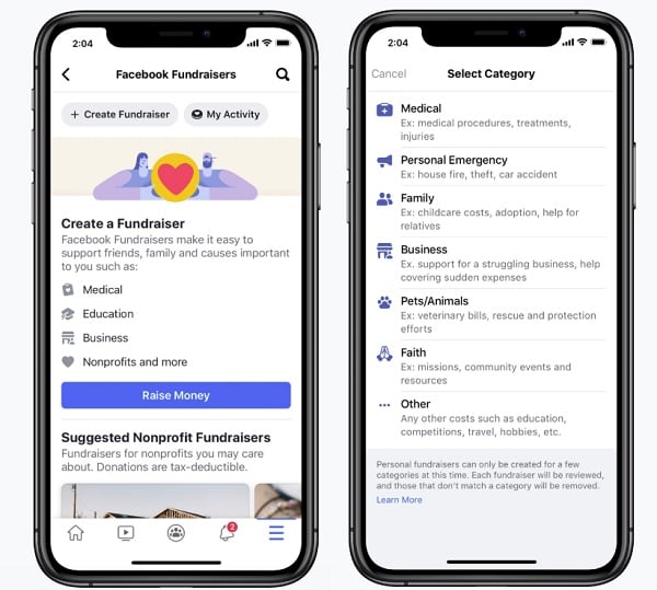Facebook fundraisers