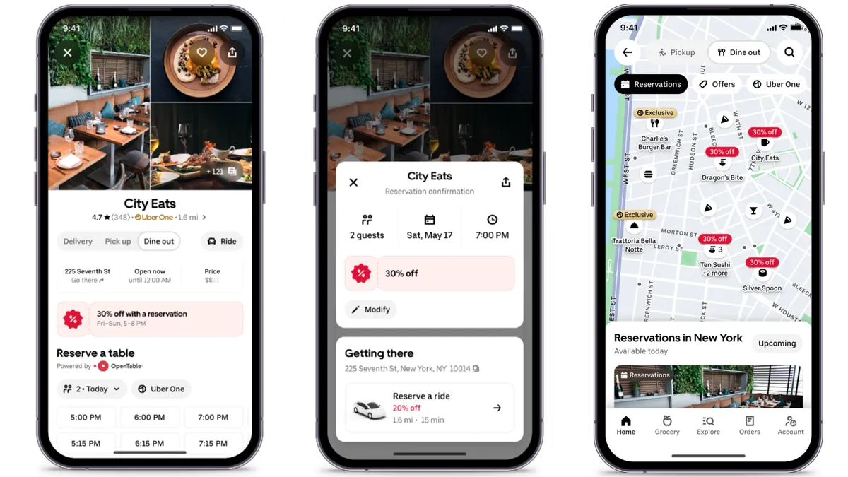 Three images of a smart phone showing ways to reserve through the application.