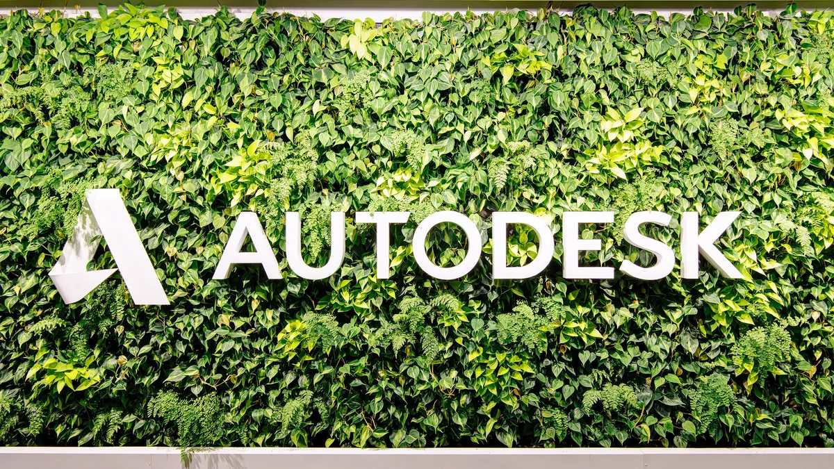 The Autodesk Office at San Francisco --- featuring the company's name on green foliage.