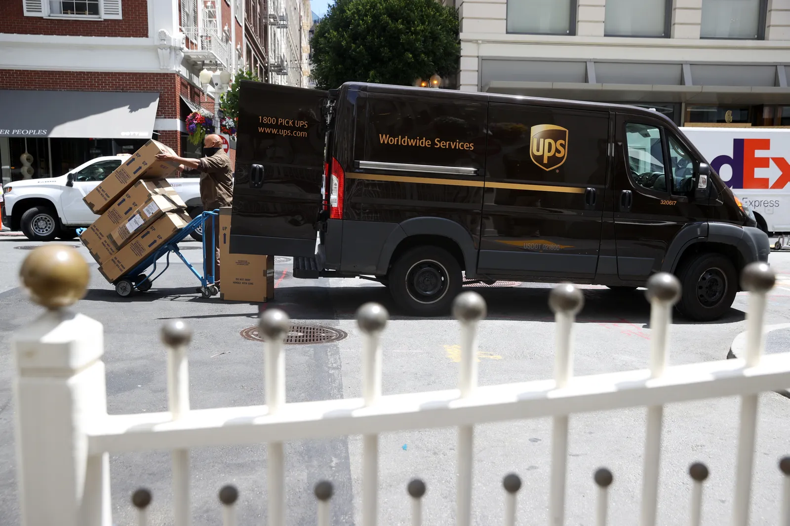 A UPS driver prepares to make deliveries on July 30, 2020 in San Francisco.