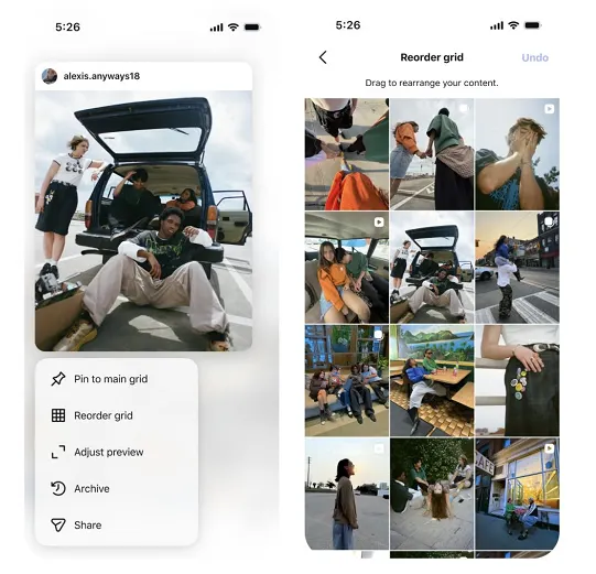 Instagram grid ordering