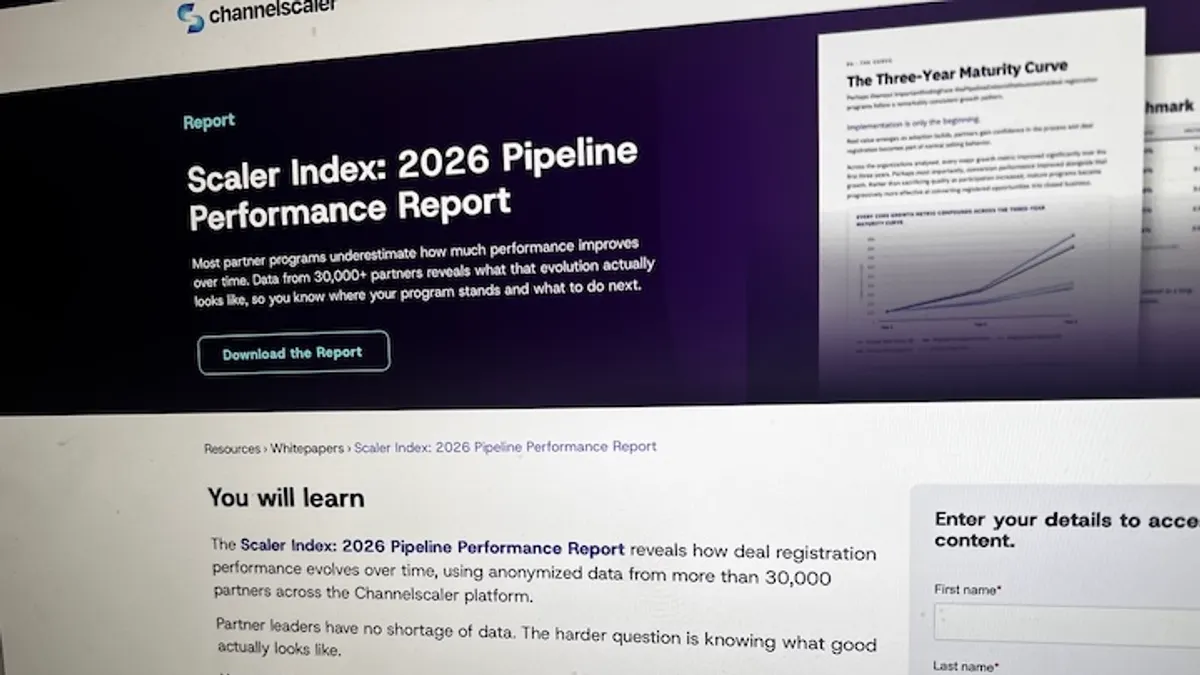 A computer screen show the landing page for the Channelscaler partner program benchmarking index.