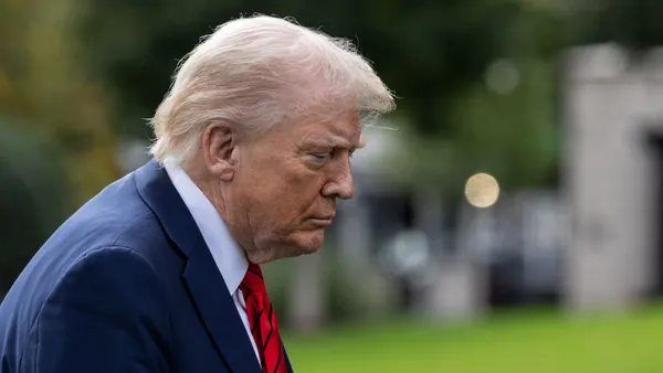 President Donald Trump walks outside the White House on Oct. 10, 2025, in Washington, D.C.