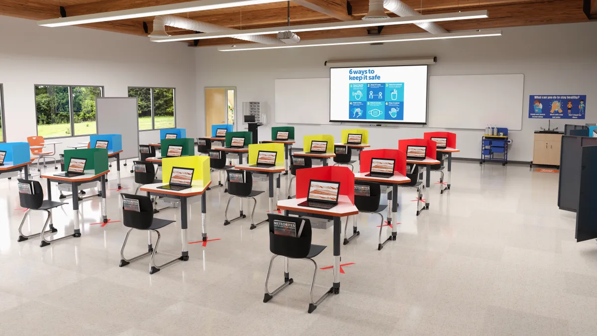 Model of a classroom with coronavirus safety measures in place.