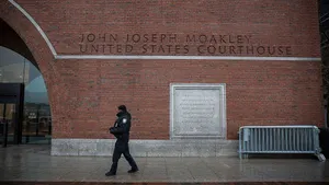 Police guard entrance to Moakley federal courthouse in Boston