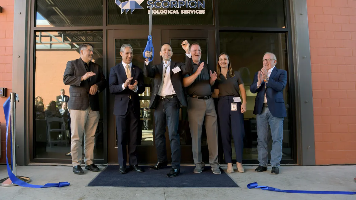 Officials cut the ribbon at Scorpius Biomanufacturing's first facility in San Antonio, Texas.