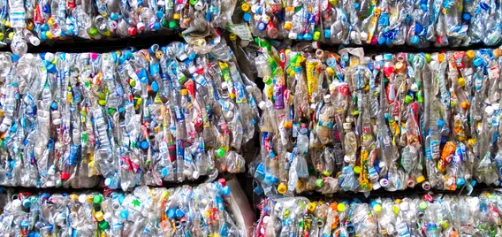 Plastic bottles baled for recycling