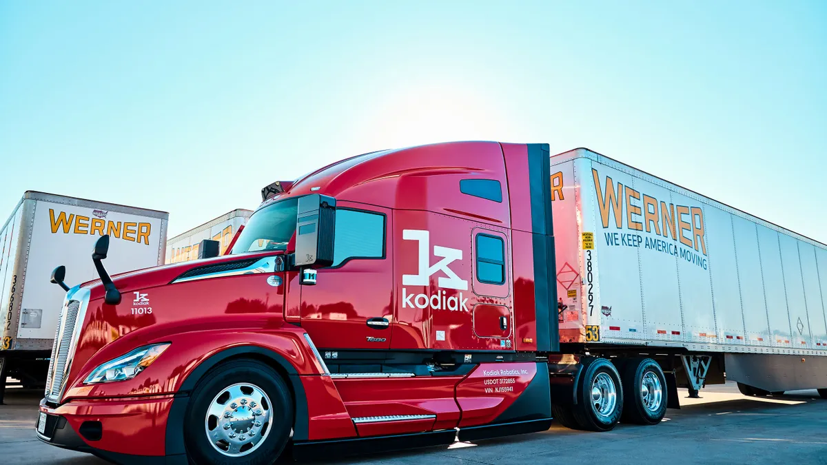 A Kodiak cab is connected to a Werner trailer.