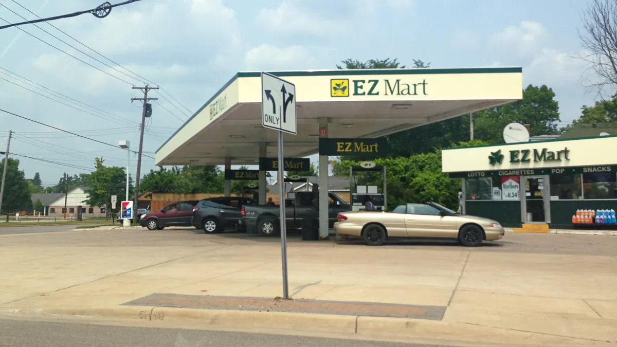 A photo of the exterior of a gas station.