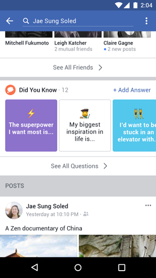 Facebook questions on profiles