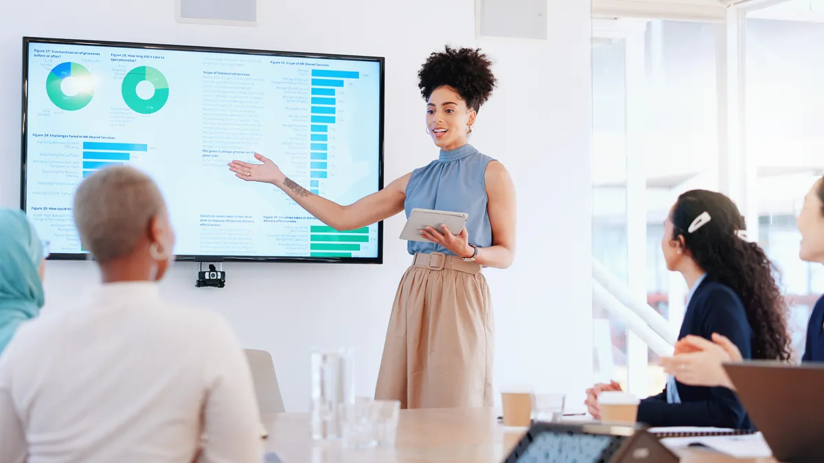 Businesswoman giving a presentation.