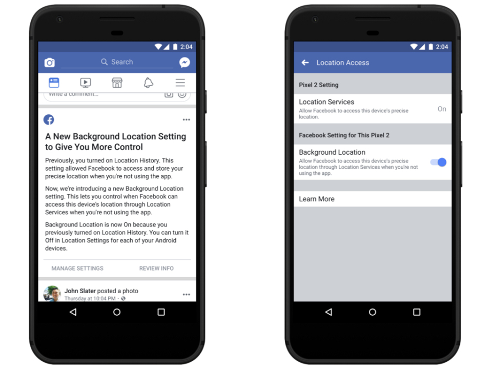 Facebook Location Services settings