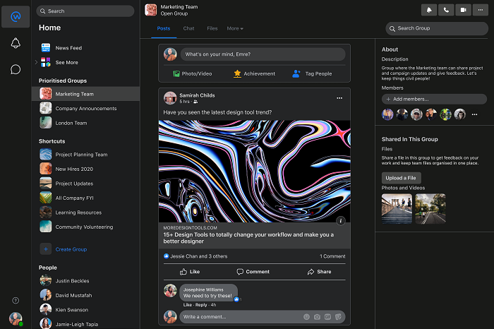 Facebook Workplace dark mode
