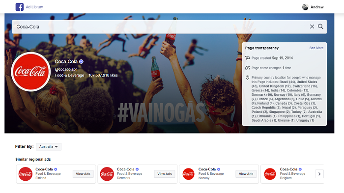 Facebook ad library example