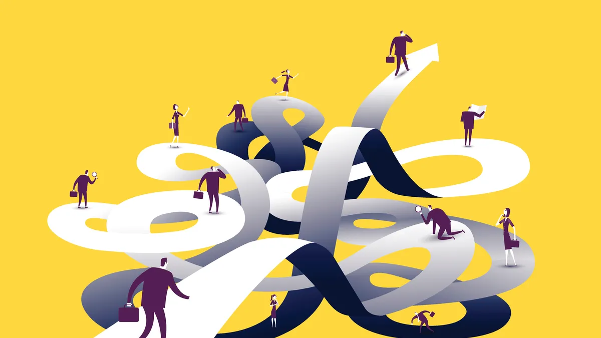 business people on a maze going all directions