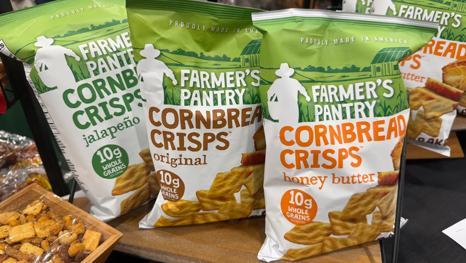 Bags of Farmer's Pantry Cornbread Crisps
