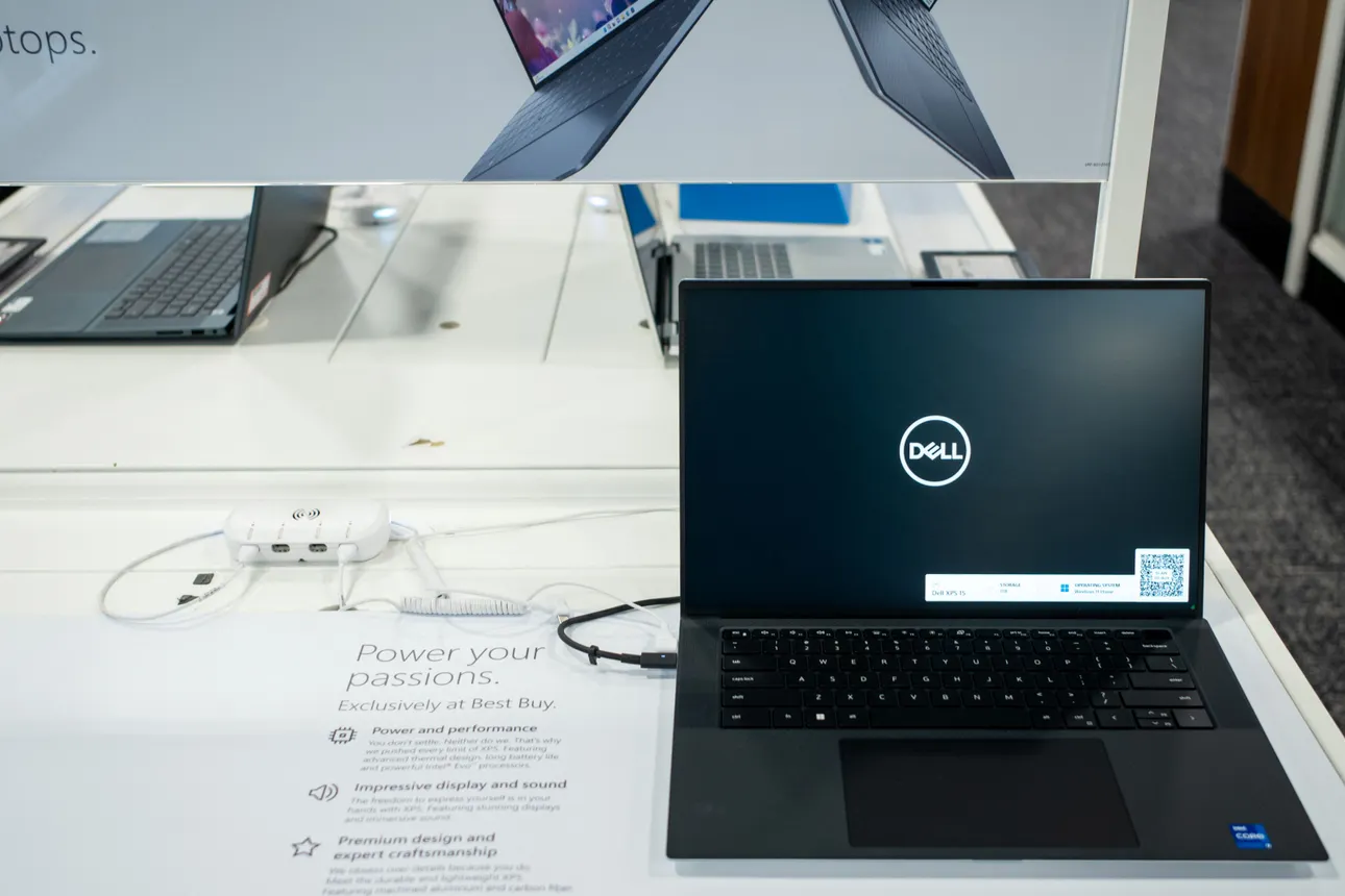 A Dell laptop is displayed at a store on June 2, 2023, in Austin, Texas