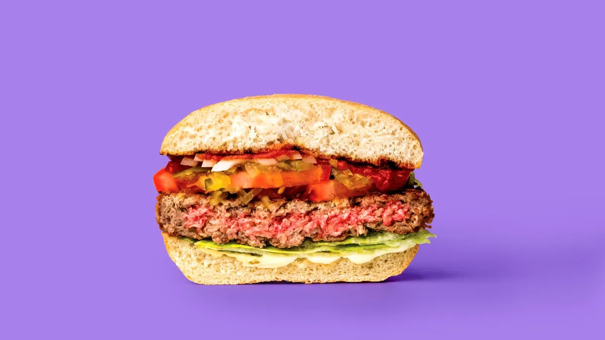 An Impossible Burger cut in half